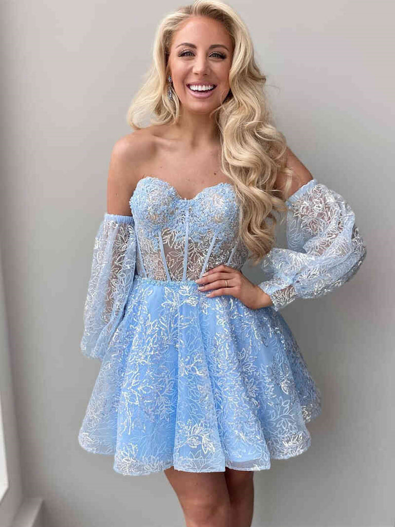 Short Sleeves Short Blue Black Champagne Red Lace Prom Dresses, Short jbydress Short Sleeves Short Blue Black Champagne Red Lace Prom Dresses, Short jbydress