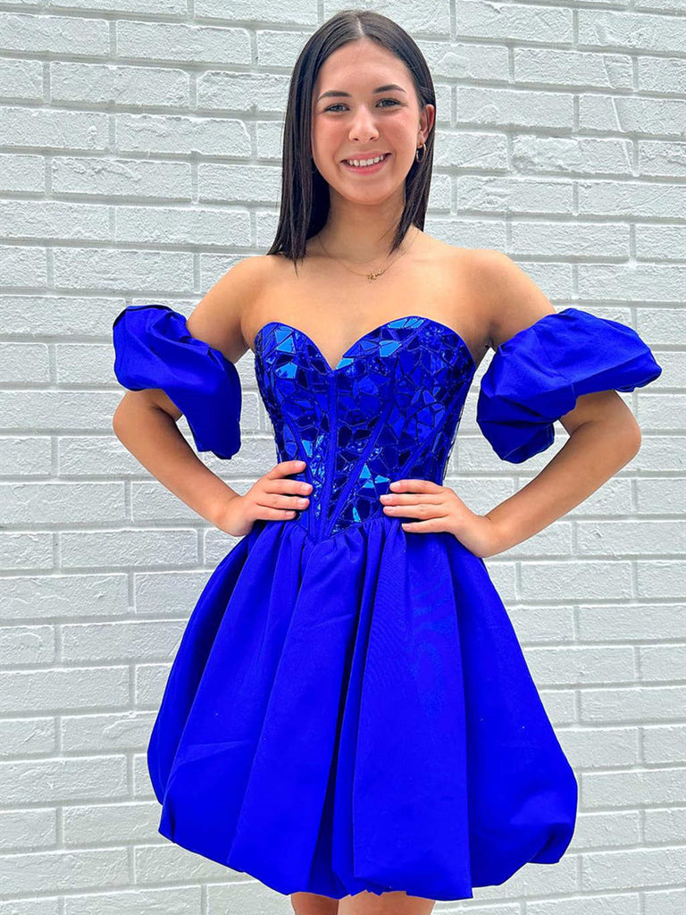 Evening Gown Royal Blue Dress Short Sleeve Short Sleeves Short