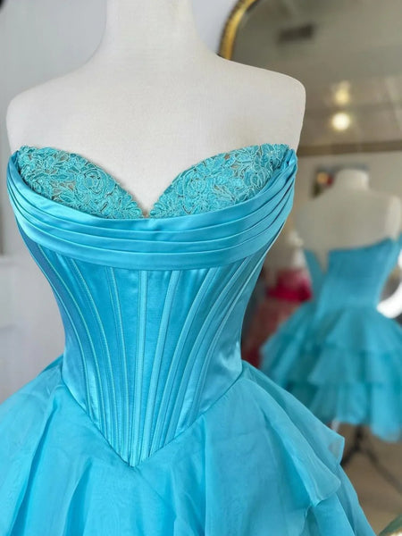 Short Sweetheart Neck Blue Black Pink Purple Layered Prom Dresses, Short Layered Formal Graduation Dresses