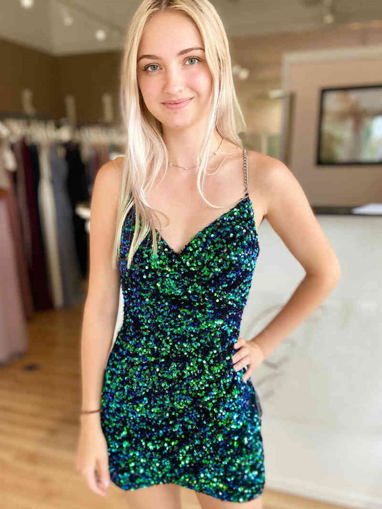 Short V Neck Backless Sequins Prom Dresses, V Neck Short Open Back Seq jbydress Short V Neck Backless Sequins Prom Dresses, V Neck Short Open Back Seq jbydress