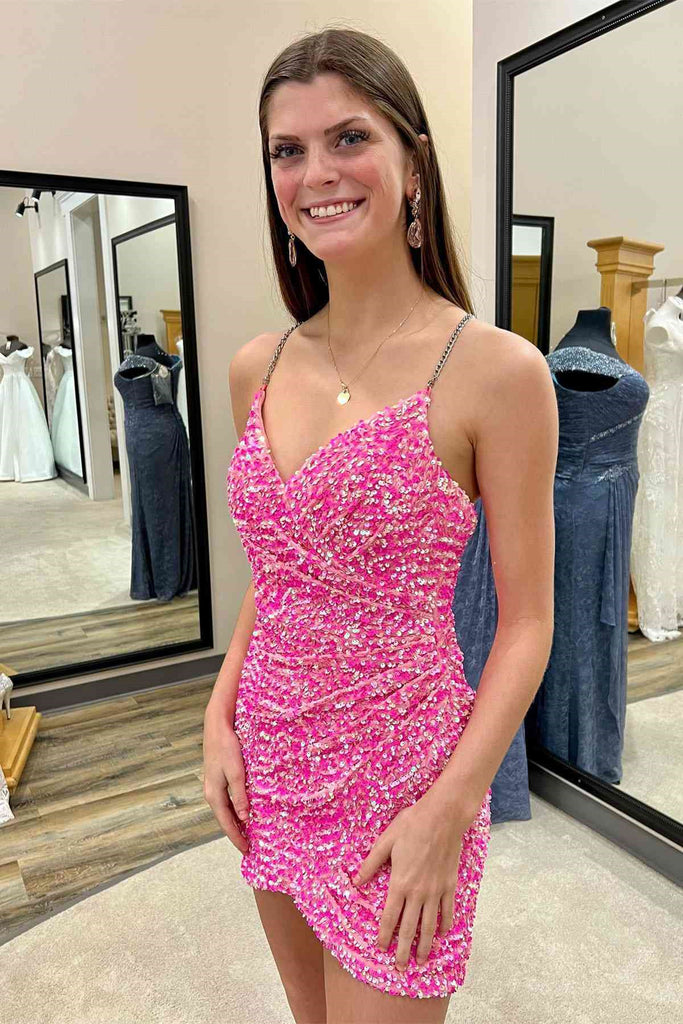 Short V Neck Backless Sequins Prom Dresses, V Neck Short Open Back Seq jbydress Short V Neck Backless Sequins Prom Dresses, V Neck Short Open Back Seq jbydress