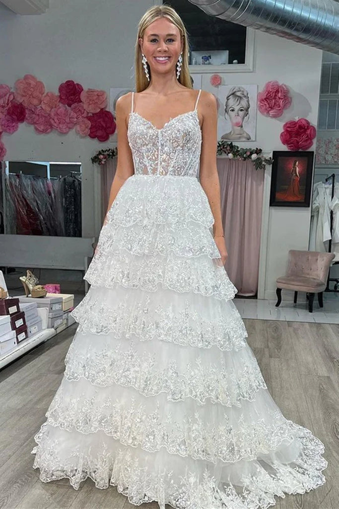 Spaghetti Straps Black White Lace Long Prom Dresses, Long Lace Formal jbydress Spaghetti Straps Black White Lace Long Prom Dresses, Long Lace Formal jbydress