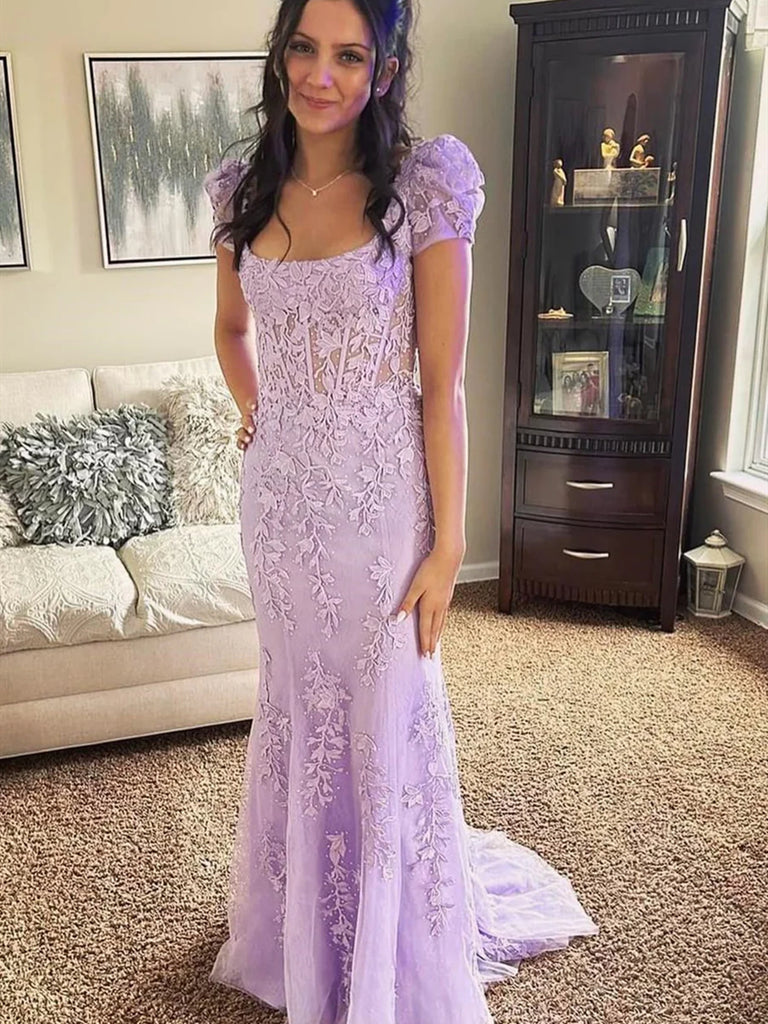 pink square neck prom dress Square Neck Pink Appliques Tulle Fitted Prom Dress Dressesforparty
