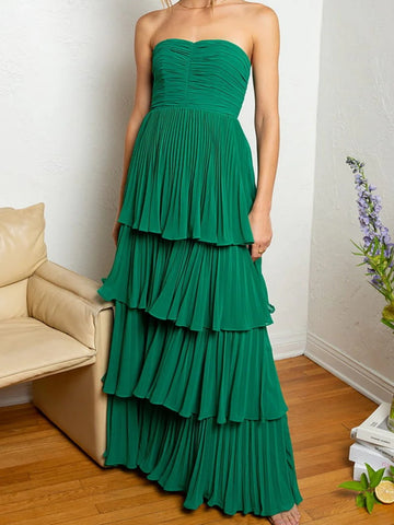 Strapless Emerald Green Yellow Pink Black Multi Layered Long Prom Dresses, Multi Layered Long Formal Evening Dresses