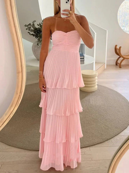 Strapless Emerald Green Yellow Pink Black Multi Layered Long Prom Dresses, Multi Layered Long Formal Evening Dresses