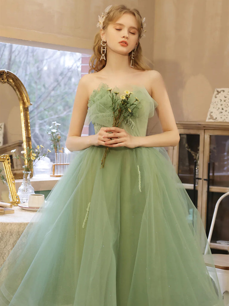 Strapless Green Tea Length Prom Dresses, Green Tea Length Formal Homec jbydress Strapless Green Tea Length Prom Dresses, Green Tea Length Formal Homec jbydress