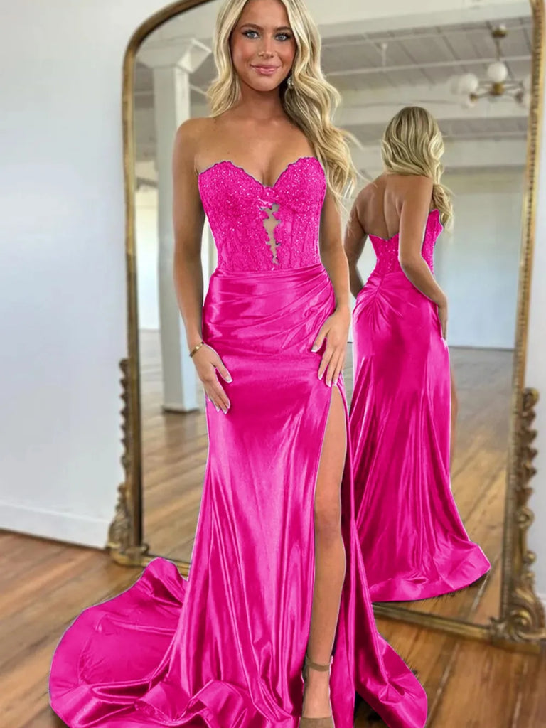 Strapless Navy Pink Black Green Purple Mermaid Lace Prom Dresses, Stra jbydress Strapless Navy Pink Black Green Purple Mermaid Lace Prom Dresses, Stra jbydress