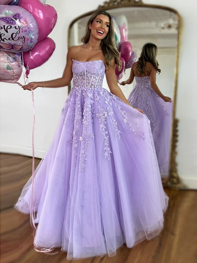 Strapless Purple Lace Prom Dresses, Purple Lace Formal Evening Dresses jbydress Strapless Purple Lace Prom Dresses, Purple Lace Formal Evening Dresses jbydress
