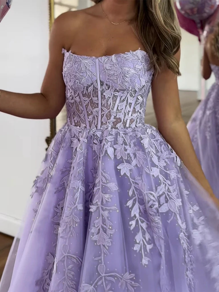 Strapless Purple Lace Prom Dresses, Purple Lace Formal Evening Dresses jbydress Strapless Purple Lace Prom Dresses, Purple Lace Formal Evening Dresses jbydress