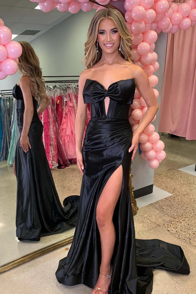 Strapless Satin Black Red Long Prom Dresses, Black Red Long Formal Eve – jbydress Strapless Satin Black Red Long Prom Dresses, Black Red Long Formal Eve – jbydress