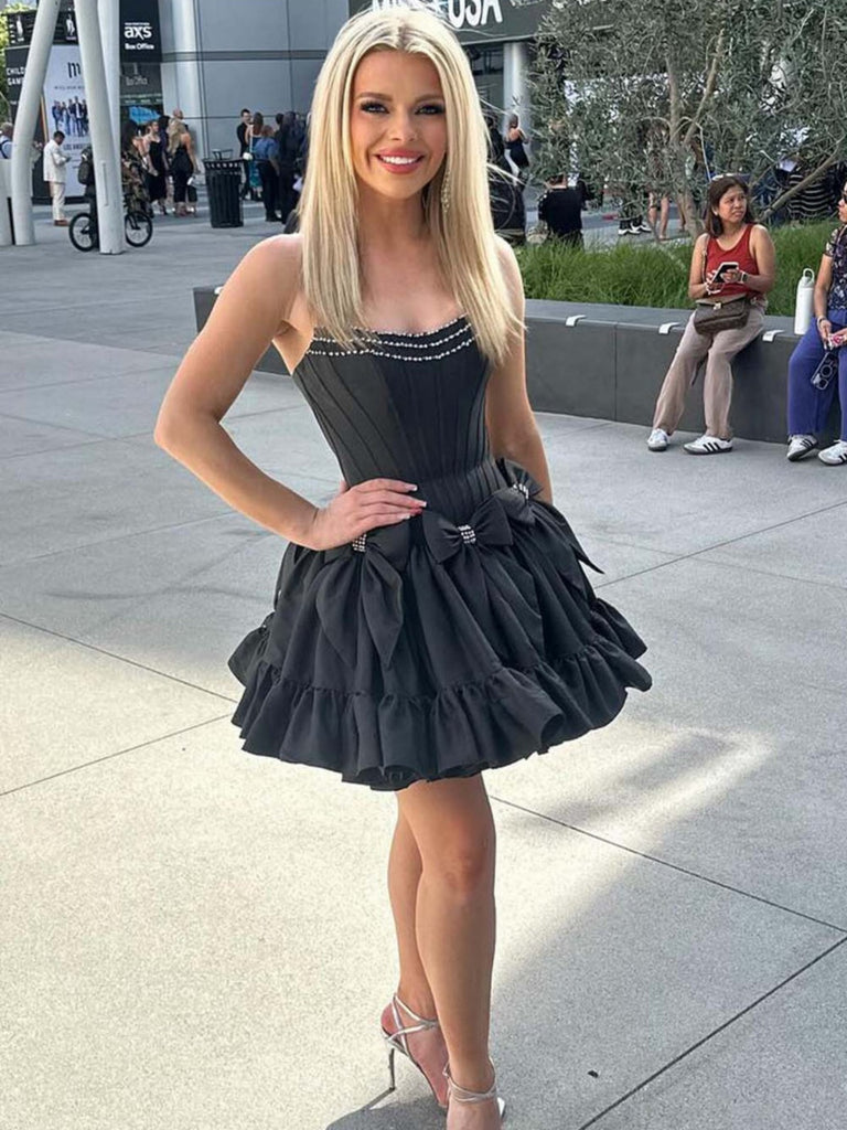 Strapless Short Black Pink Yellow Prom Dresses, Short Black Pink Yello jbydress Strapless Short Black Pink Yellow Prom Dresses, Short Black Pink Yello jbydress