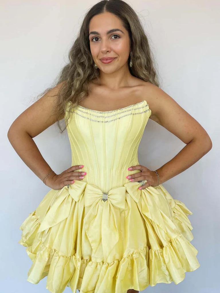 Strapless Short Black Pink Yellow Prom Dresses, Short Black Pink Yello jbydress Strapless Short Black Pink Yellow Prom Dresses, Short Black Pink Yello jbydress
