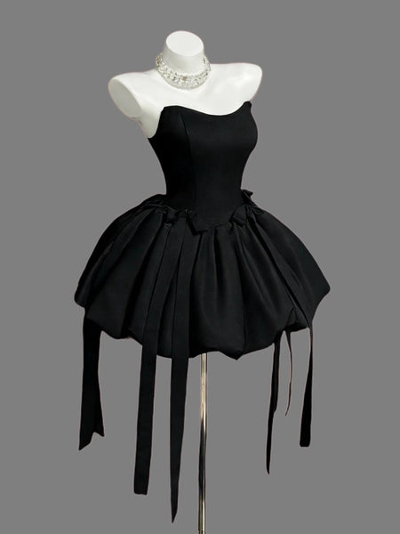 Strapless Short Black White Prom Dresses, Short Black White Formal Graduation Dresses