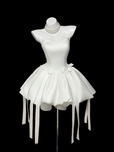 Strapless Short Black White Prom Dresses, Short Black White Formal Graduation Dresses