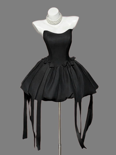Strapless Short Black White Prom Dresses, Short Black White Formal Graduation Dresses