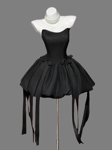 Strapless Short Black White Prom Dresses, Short Black White Formal Graduation Dresses