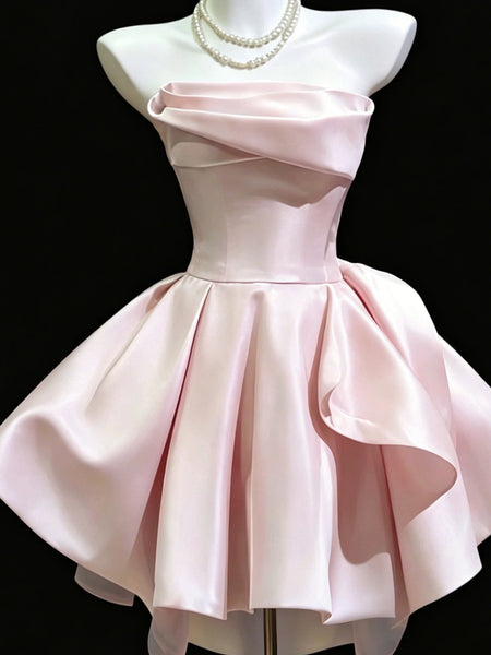 Strapless Short Blue Pink Champagne Prom Dresses, Short Blue Pink Champagne Formal Homecoming Dresses, Short White Engagement Dress 