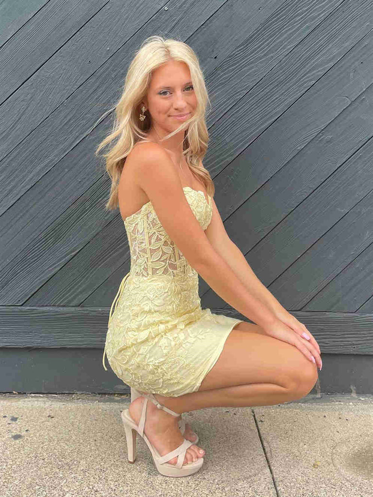 Strapless Short Lace Prom Dresses, Short Bodycon Lace Formal Homecomin jbydress Strapless Short Lace Prom Dresses, Short Bodycon Lace Formal Homecomin jbydress