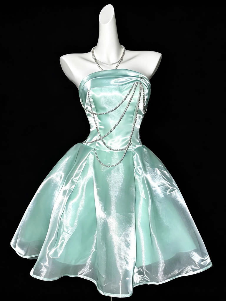 Strapless Short Mint Green Prom Dresses, Short Mint Green Formal Homecoming Dresses
