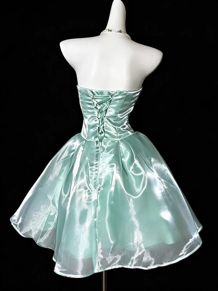 Strapless Short Mint Green Prom Dresses, Short Mint Green Formal Homecoming Dresses