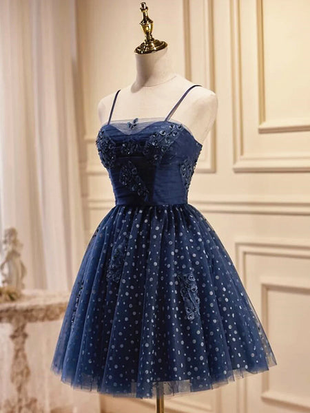 Strapless Short Navy Blue Prom Dresses, Short Dark Blue Formal Homecom