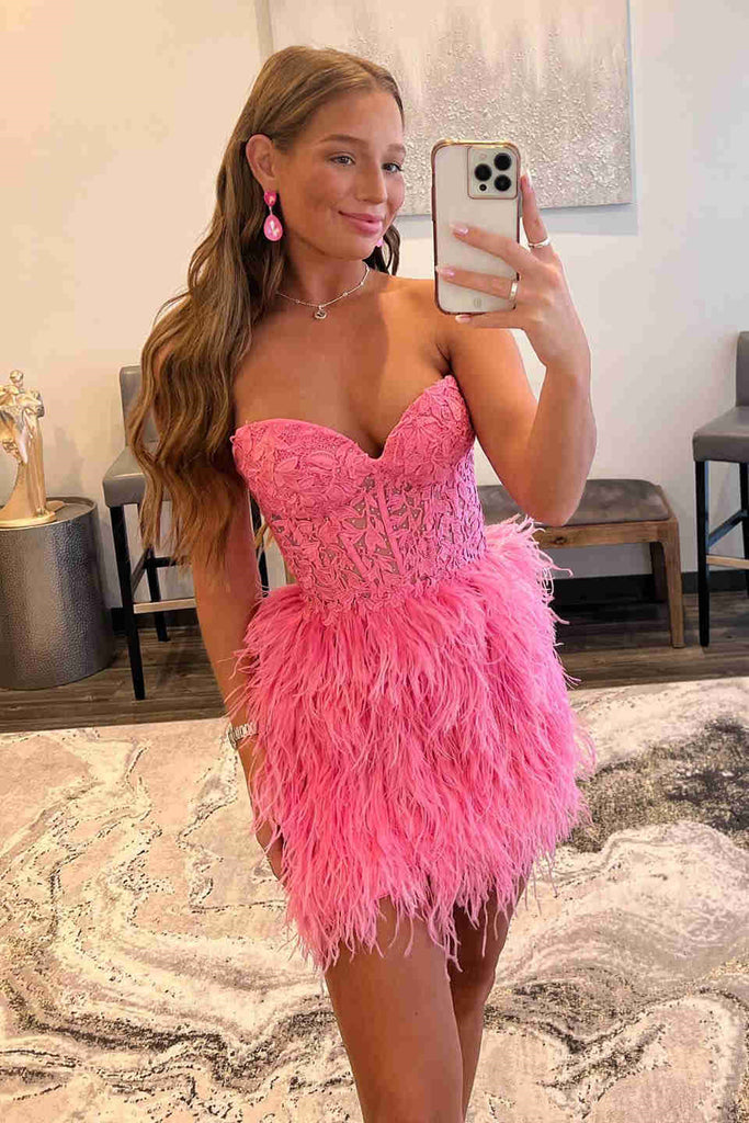 Strapless Short Pink Red White Purple Black Feather Prom Dresses, Shor jbydress Strapless Short Pink Red White Purple Black Feather Prom Dresses, Shor jbydress