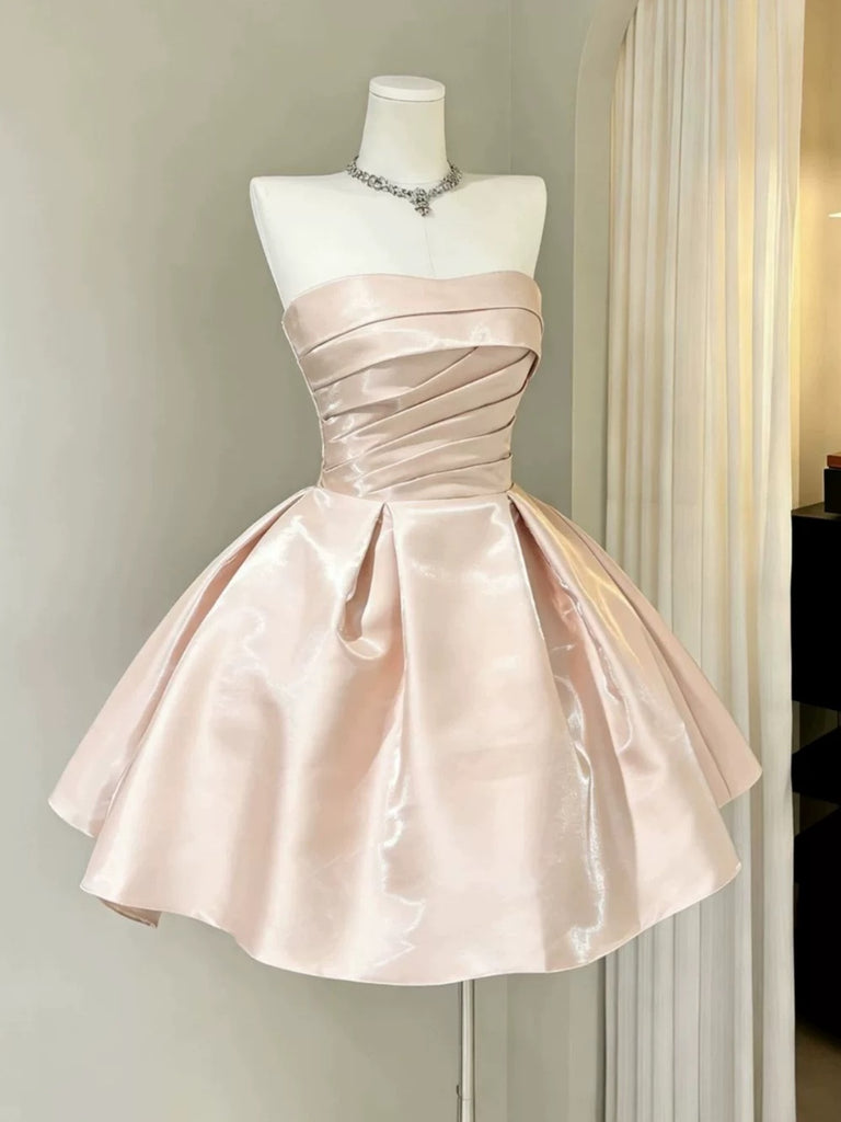 Strapless Short Pink Satin Prom Dresses, Cute Short Pink Graduation Ho jbydress Strapless Short Pink Satin Prom Dresses, Cute Short Pink Graduation Ho jbydress