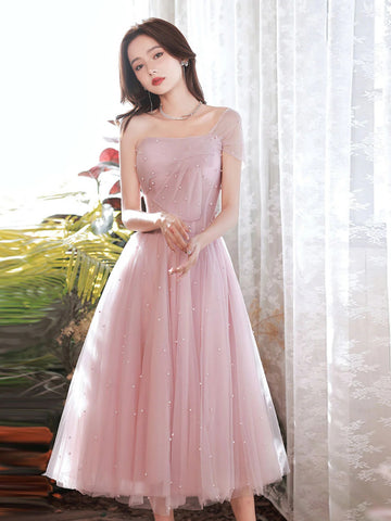 Strapless Short Pink Tulle Prom Dresses, Short Pink Tulle Formal Homecoming Dresses
