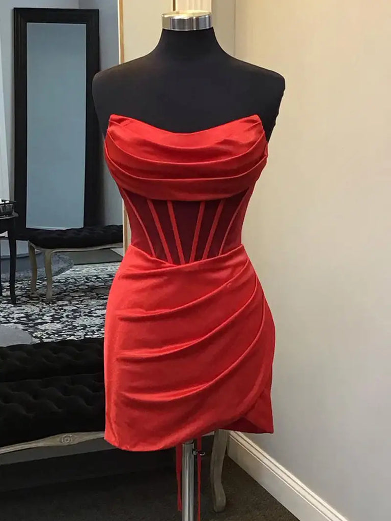 Strapless Short Satin Prom Dresses, Short Formal Homecoming Dresses jbydress Strapless Short Satin Prom Dresses, Short Formal Homecoming Dresses jbydress