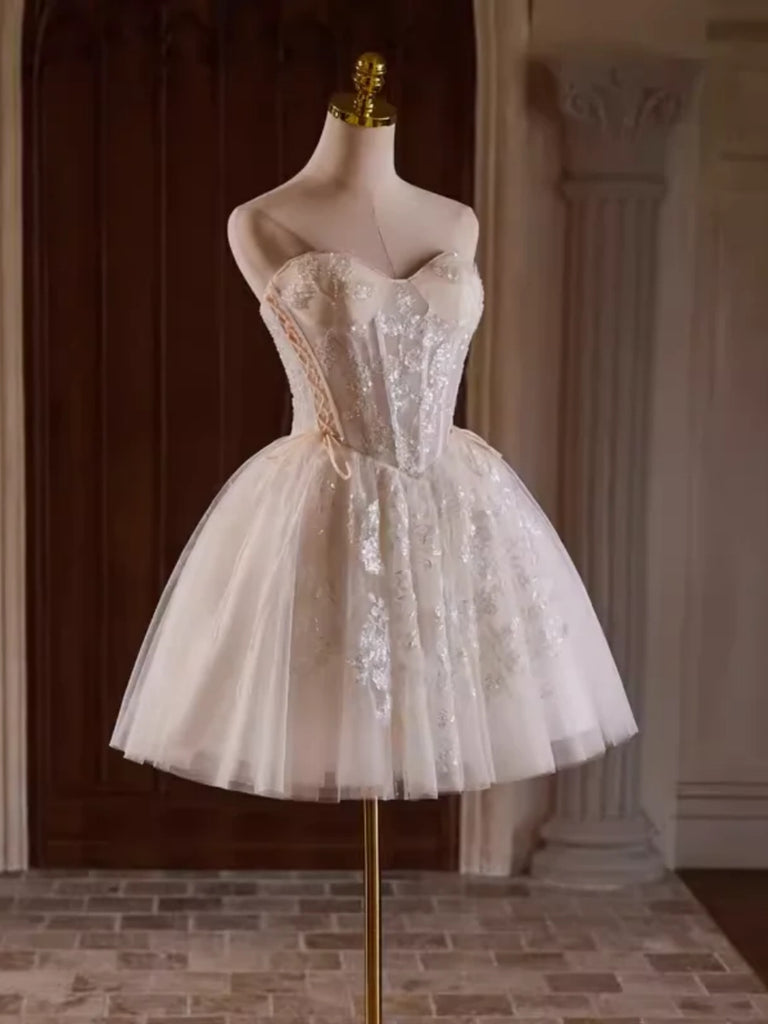 Strapless White Lace Short Prom Dresses, Ivory Lace Homecoming Dresses jbydress Strapless White Lace Short Prom Dresses, Ivory Lace Homecoming Dresses jbydress