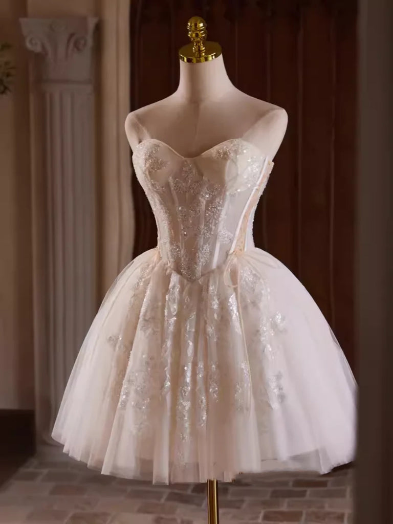 Strapless White Lace Short Prom Dresses, Ivory Lace Homecoming Dresses jbydress Strapless White Lace Short Prom Dresses, Ivory Lace Homecoming Dresses jbydress