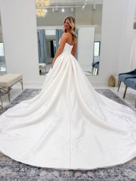 Strapless White Lace Wedding Dresses, White Lace Bridal Gowns, Bridal Dresses