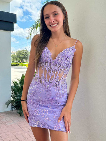 Strapless Short Royal Blue Champagne Purple Sequins Prom Dress, Short –  jbydress