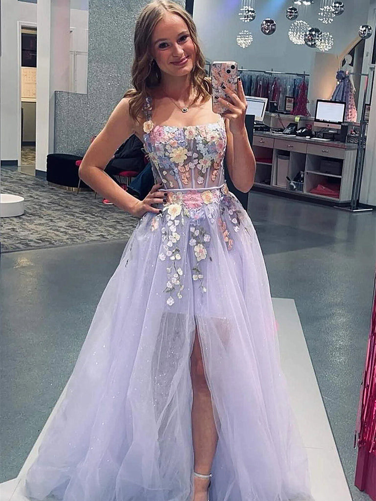 purple floral dress prom A-Line Sweetheart Purple Floral Print Ruffle Long Prom Dress Black / Custom Size