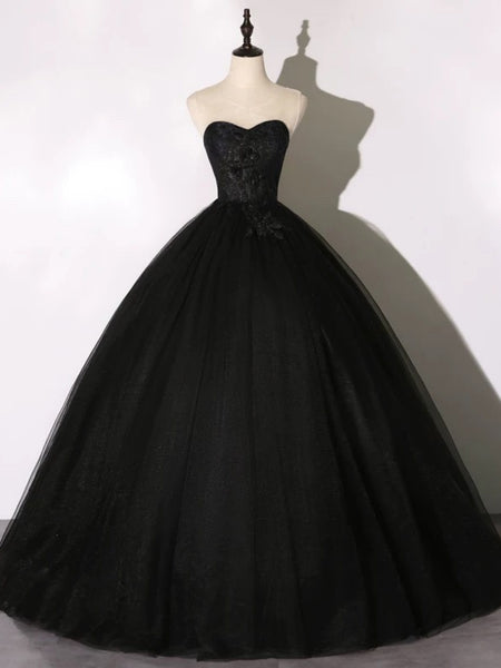 Sweetheart Neck Black Lace Prom Dresses Ball Gown, Black Lace Long Formal Dresses
