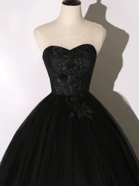 Sweetheart Neck Black Lace Prom Dresses Ball Gown, Black Lace Long Formal Dresses
