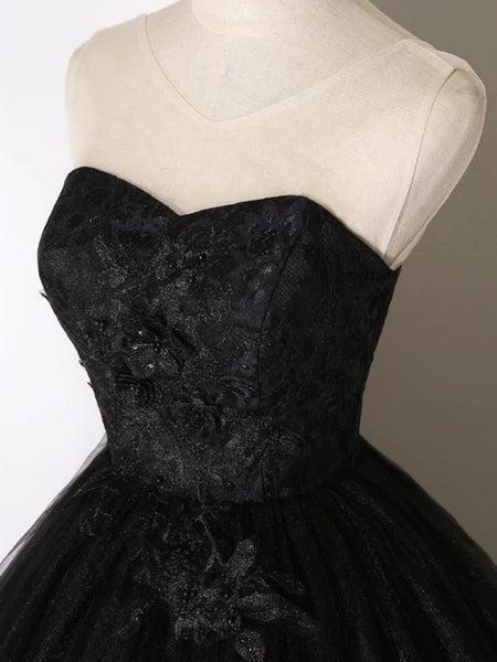 Sweetheart Neck Black Lace Prom Dresses Ball Gown, Black Lace Long Formal Dresses