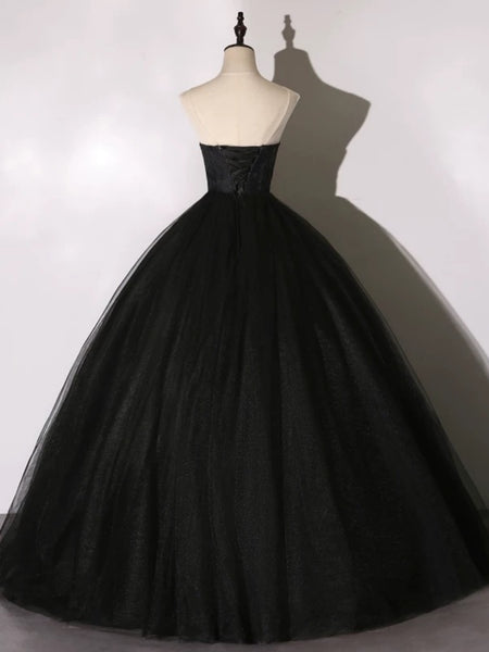Sweetheart Neck Black Lace Prom Dresses Ball Gown, Black Lace Long Formal Dresses