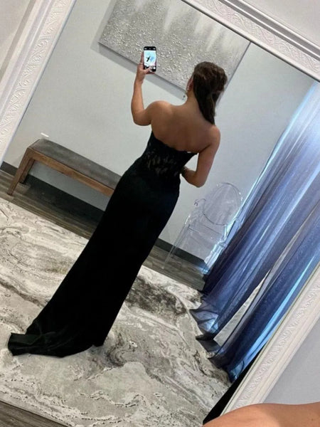 Sweetheart Neck Black Lace Prom Dresses, Black Lace Mermaid Formal Evening Dresses