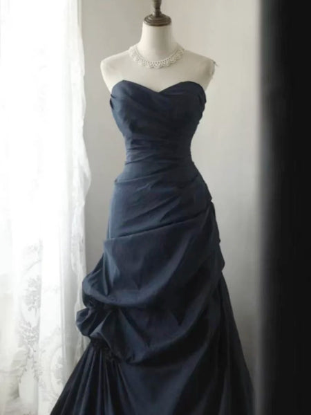 Sweetheart Neck Dark Navy Blue Mermaid Prom Dresses, Dark Blue Mermaid Formal Dresses
