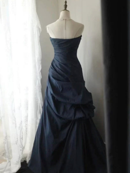 Sweetheart Neck Dark Navy Blue Mermaid Prom Dresses, Dark Blue Mermaid Formal Dresses