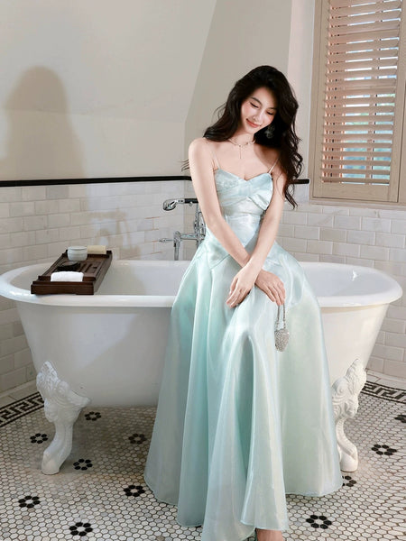 Sweetheart Neck Mint Green Pink Satin Long Prom Dresses, Pink Mint Green Long Formal Graduation Dresses