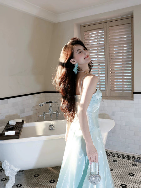 Sweetheart Neck Mint Green Pink Satin Long Prom Dresses, Pink Mint Green Long Formal Graduation Dresses