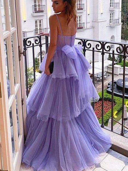 Sweetheart Neck Purple Layered Long Prom Dresses, Purple Layered Tulle Long Formal Evening Dresses