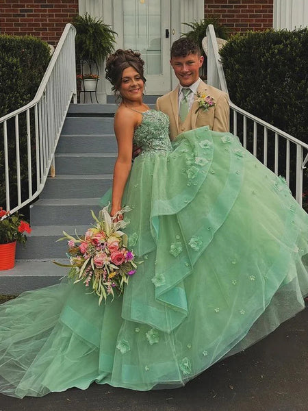 Sweetheart Neck Sage Green Lace Floral Long Prom Gown, Sage Floral Long Formal Evening Dresses