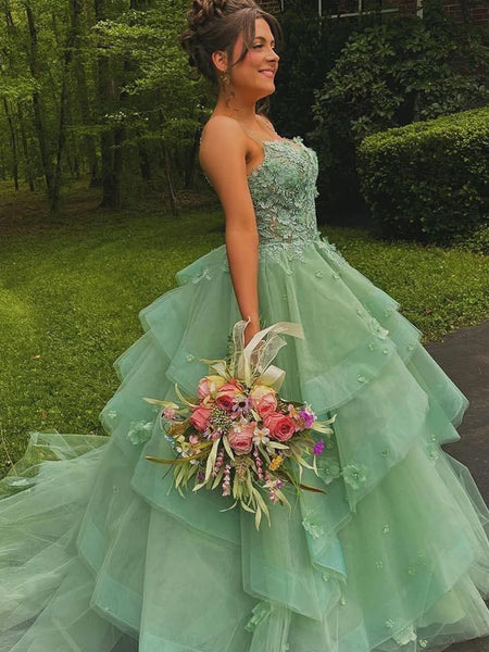 Sweetheart Neck Sage Green Lace Floral Long Prom Gown, Sage Floral Long Formal Evening Dresses