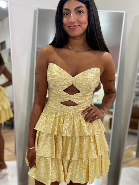 Sweetheart Neck Short Beaded Prom Dresses, Short Layered Formal Homecoming Dress with Beading