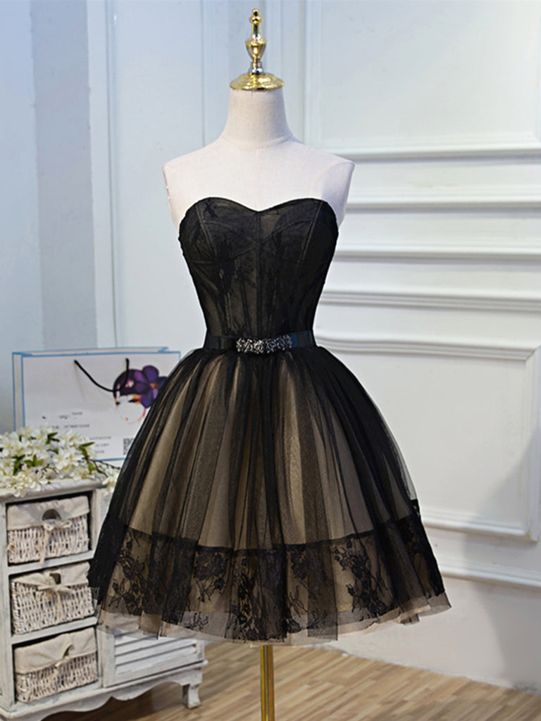 Sweetheart Neck Short Black Lace Prom Dresses, Short Black Lace Gradua jbydress Sweetheart Neck Short Black Lace Prom Dresses, Short Black Lace Gradua jbydress