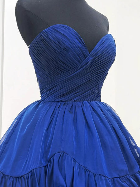 Sweetheart Neck Short Blue Chiffon Prom Dresses, Short Blue Chiffon Formal Homecoming Dresses