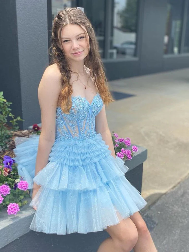 Sweetheart Neck Short Lace Prom Dresses, Short Lace Puffy Formal Homec jbydress Sweetheart Neck Short Lace Prom Dresses, Short Lace Puffy Formal Homec jbydress